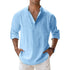 Streetwear Men Lightweight Shirts Long Sleeve Henley Cotton Linen Shirts for Men Beach Hawaiian Shirts Breathable Collar Tshirts ShedPoundsPortal