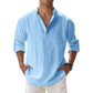 Streetwear Men Lightweight Shirts Long Sleeve Henley Cotton Linen Shirts for Men Beach Hawaiian Shirts Breathable Collar Tshirts ShedPoundsPortal