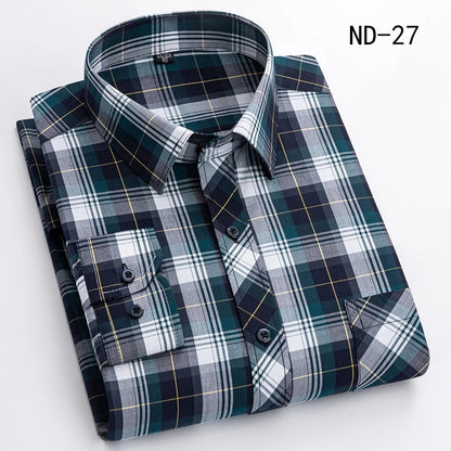 New Cotton Plaid Shirts For Man Long Sleeve Single Pocket Regular Fit Soft Easy Care Classic Dress Casual Shirts Man Clothing