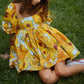 Floral Print French Puff Sleeve Dress High Waist Vintage Large Swing Dress Square Collar Dresses For Wedding Guest Vestidos
