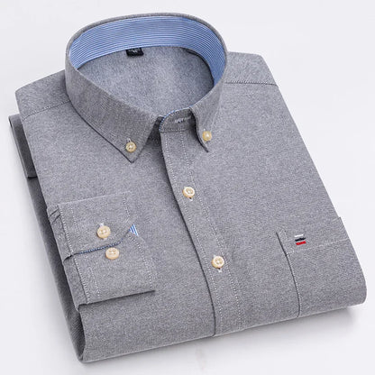 Casual Pure Cotton Oxford Mens Shirts Long Sleeve Plain Soild Regular Fit Fashion Button Man Dress Shirts