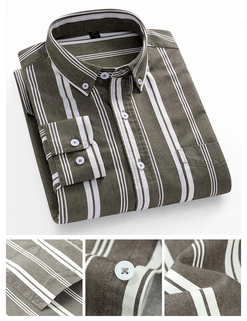 Casual Long-sleeve Shirts for Men Slim Fit Plain Shirt 100%cotton Plaid Striped Tops Soft Designer Fashion Korean Trends Clothes ShedPoundsPortal