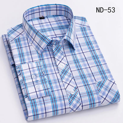 New Cotton Plaid Shirts For Man Long Sleeve Single Pocket Regular Fit Soft Easy Care Classic Dress Casual Shirts Man Clothing ShedPoundsPortal