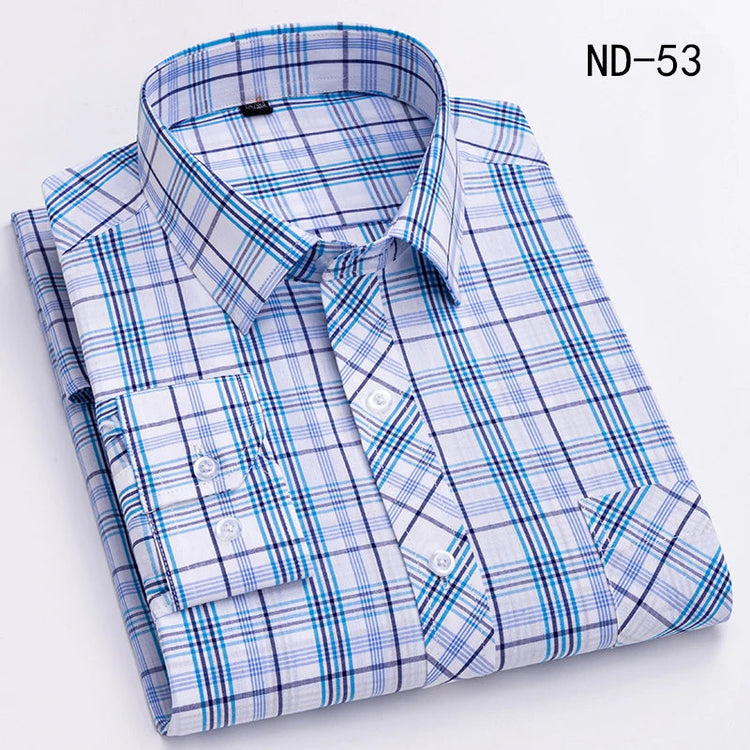 New Cotton Plaid Shirts For Man Long Sleeve Single Pocket Regular Fit Soft Easy Care Classic Dress Casual Shirts Man Clothing ShedPoundsPortal