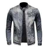 Trendy Stand Collar Zip-Uplapel Motorcycle Denim Jacket Unique Vintage Sports Top For Men Casual Trendy Brand Jacket ShedPoundsPortal