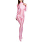 Sexy Women Zipper Full Body Jumpsuit Oil Glossy Sheer Solid Color Tights Bodysuits Long Sleeve Catsuits Smooth Swimsuits Rompers ShedPoundsPortal