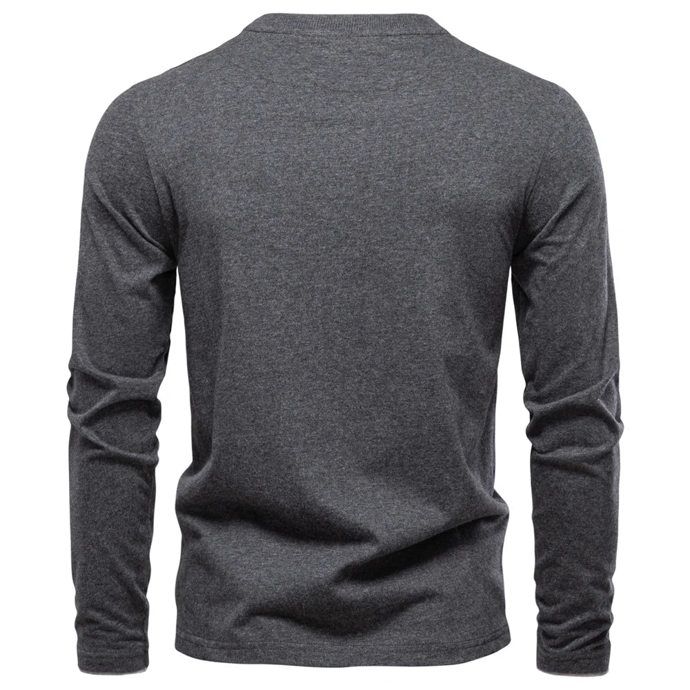 AIOPESON Henley Collar T Shirt Men Casual Solid Color Long Sleeve Autumn Fashion High Quality 100% Cotton Mens T Shirts ShedPoundsPortal