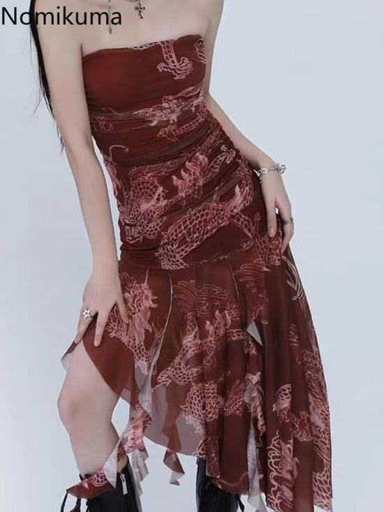 Sexy Dresses for Women 2025 Vestidos De Mujer Tunic Print Sleeveless Backless Robe Femme Fashion Summer Irregular Chiffon Dress ShedPoundsPortal