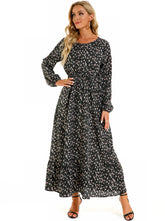 Women Eid Muslim Dresses Tight Waist O Neck Ruffles Spliced Casual Vestidos Flowers Dress Dubai Kaftan Islam Morocco Arab ShedPoundsPortal