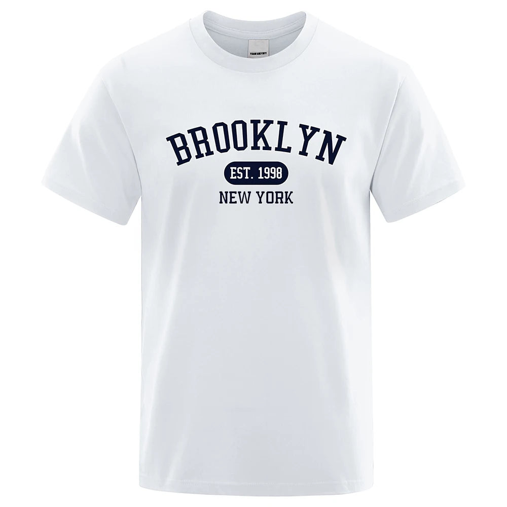 Brooklyn Est.1998 New York Letter T Shirts Man Casual Crewneck Streetwear Breathable Fashion Summer Tops Cotton Loose T-Shirts ShedPoundsPortal
