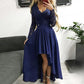 Elegant Satin V-Neck Maxi Dress with Lace Dovetail