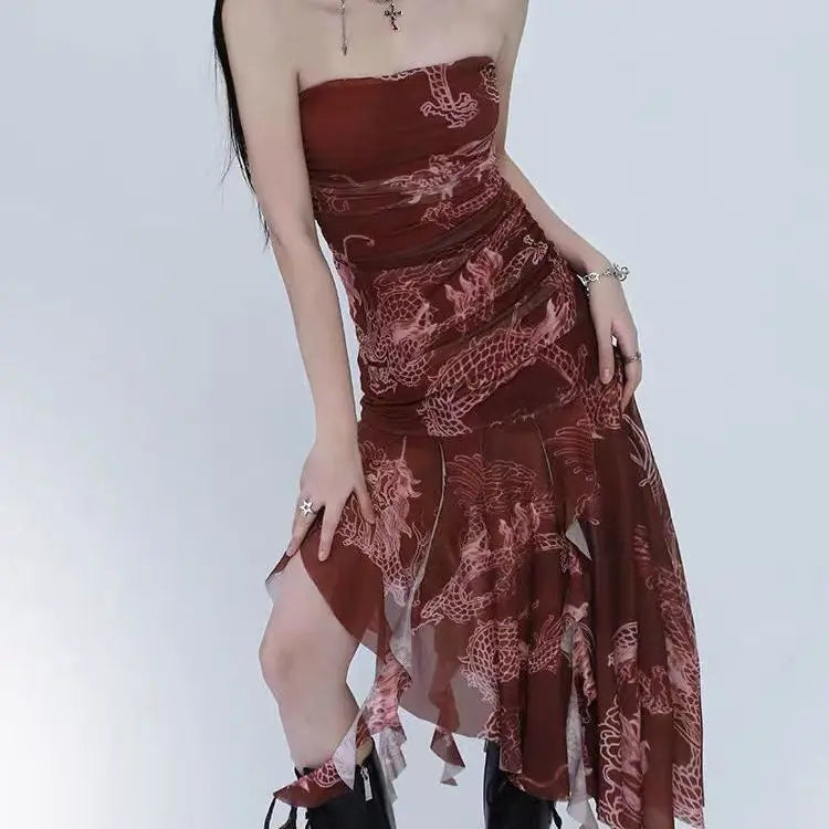 Sexy Dresses for Women 2025 Vestidos De Mujer Tunic Print Sleeveless Backless Robe Femme Fashion Summer Irregular Chiffon Dress ShedPoundsPortal