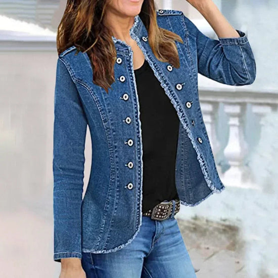 Short Jacket Denim Suit Coat Single-Breasted Stand-up Collar Thin Autumn Jackets Outwear Women Ripped ShedPoundsPortal