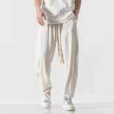 Mens Cotton Linen Pants Mens Summer Breathable Solid Color Harem Pants Male Streetwear White Trousers Men Ankle-Length Pants ShedPoundsPortal