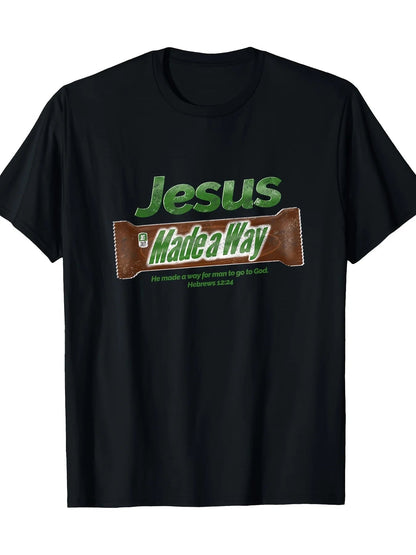 Jesus Made Way Graphic TShirt Mens Casual Christian Gift 100 Cotton Short Sleeve Round Neck Geometric Design ShedPoundsPortal