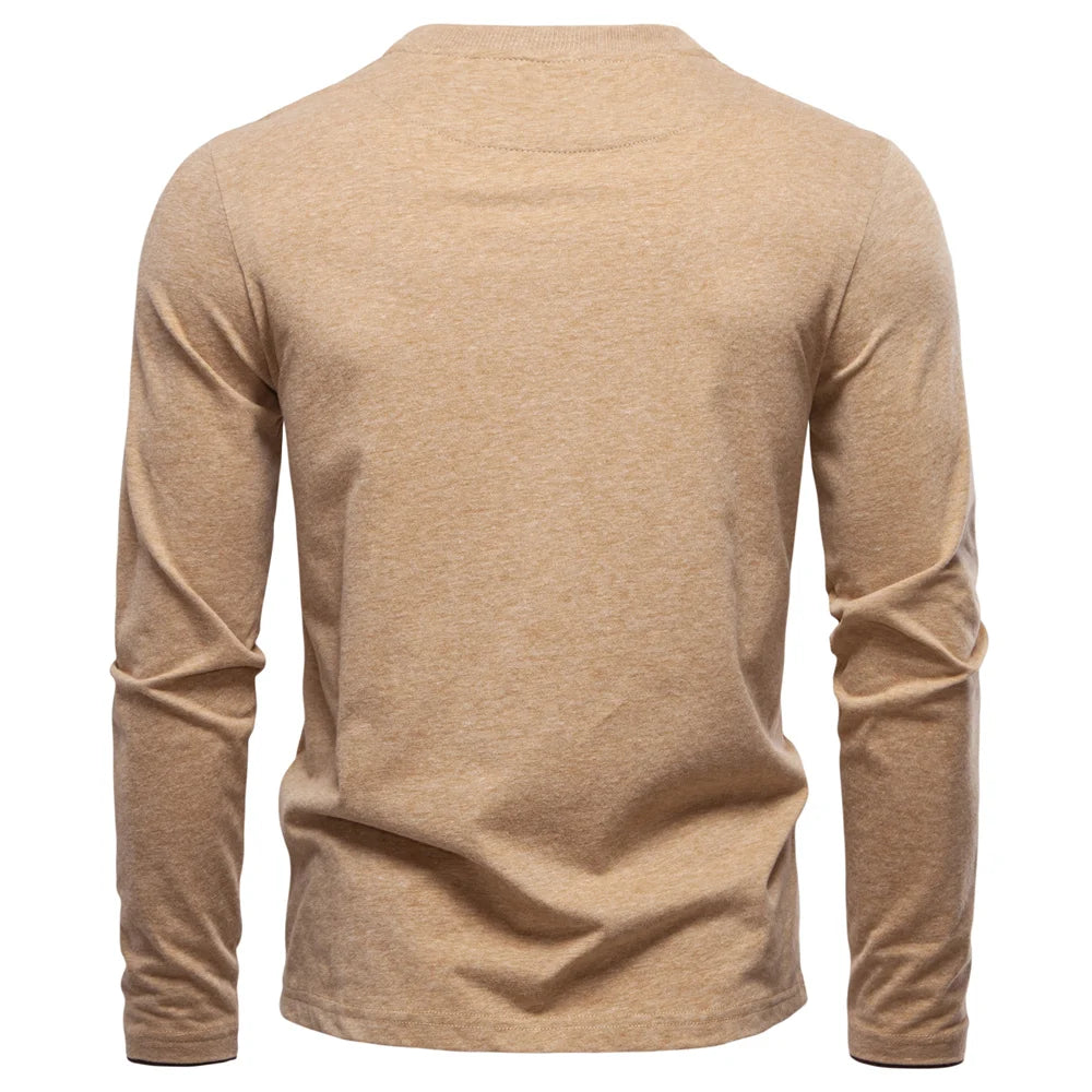 AIOPESON Henley Collar T Shirt Men Casual Solid Color Long Sleeve Autumn Fashion High Quality 100% Cotton Mens T Shirts ShedPoundsPortal