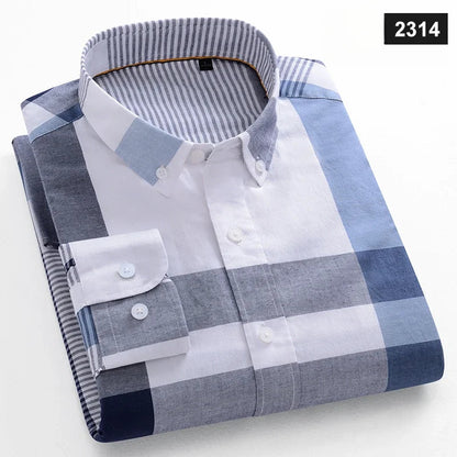 Casual Long-sleeve Shirts for Men Slim Fit Plain Shirt 100%cotton Plaid Striped Tops Soft Designer Fashion Korean Trends Clothes ShedPoundsPortal