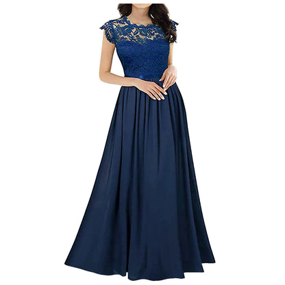 Elegant V-Neck Lace Evening Chiffon Dress for Women