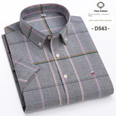 Cotton Fabric Breathable Men Oxford Short Sleeve Summer Plaid Striped Male Shirt Business Regular Fit Oversized Clothes ShedPoundsPortal