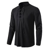 Shirt Cotton Linen Flax Tops Lace Up Long Sleeves Blouse Mens V Neck Medieval Costume Embroidery Tunic Casual Shirt ShedPoundsPortal