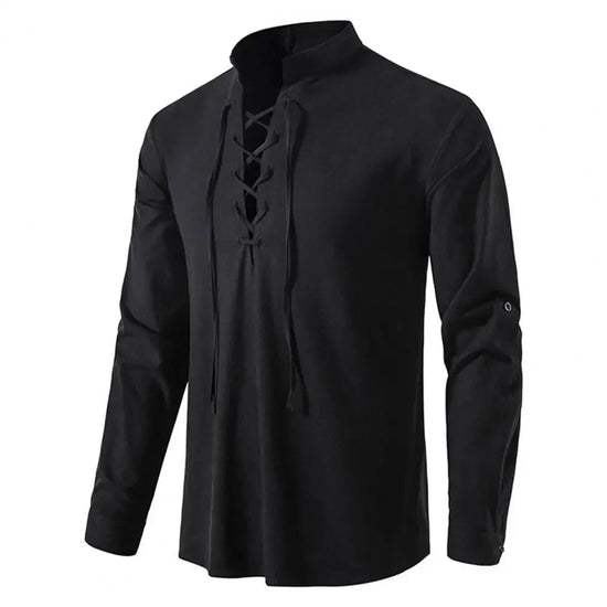Shirt Cotton Linen Flax Tops Lace Up Long Sleeves Blouse Mens V Neck Medieval Costume Embroidery Tunic Casual Shirt ShedPoundsPortal