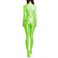 Sexy Women Zipper Full Body Jumpsuit Oil Glossy Sheer Solid Color Tights Bodysuits Long Sleeve Catsuits Smooth Swimsuits Rompers ShedPoundsPortal