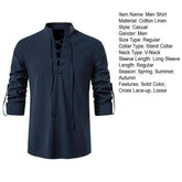 Shirt Cotton Linen Flax Tops Lace Up Long Sleeves Blouse Mens V Neck Medieval Costume Embroidery Tunic Casual Shirt ShedPoundsPortal