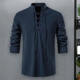 Shirt Cotton Linen Flax Tops Lace Up Long Sleeves Blouse Mens V Neck Medieval Costume Embroidery Tunic Casual Shirt ShedPoundsPortal