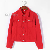 Jeans Jacket and Coats for Women 2025 Autumn Candy Color Casual Short Denim Jacket Korean Coats Women  Jeans Jacket  Clothes ShedPoundsPortal