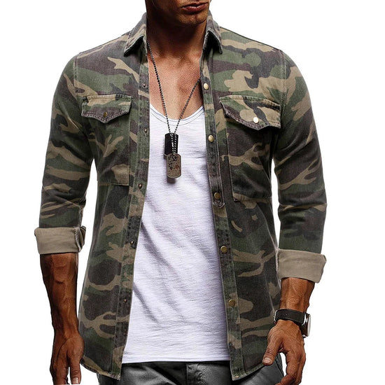 Men Shirts Coats Tops Camouflage Shirt Turn Down Collar Full Sleeve Single Breasted Casual Splice Regular Button Autumn ShedPoundsPortal