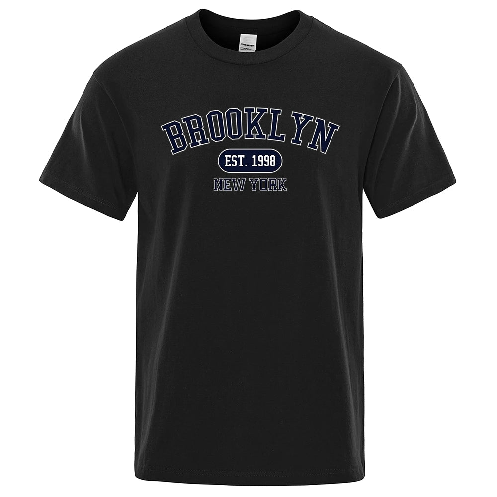 Brooklyn Est.1998 New York Letter T Shirts Man Casual Crewneck Streetwear Breathable Fashion Summer Tops Cotton Loose T-Shirts ShedPoundsPortal