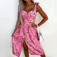Birthday Outfits Women Sexy Solid Color Printed Square Neck Sleeveless Strap Skirt Fashion Side Split Slim Fit Dresses For Teens