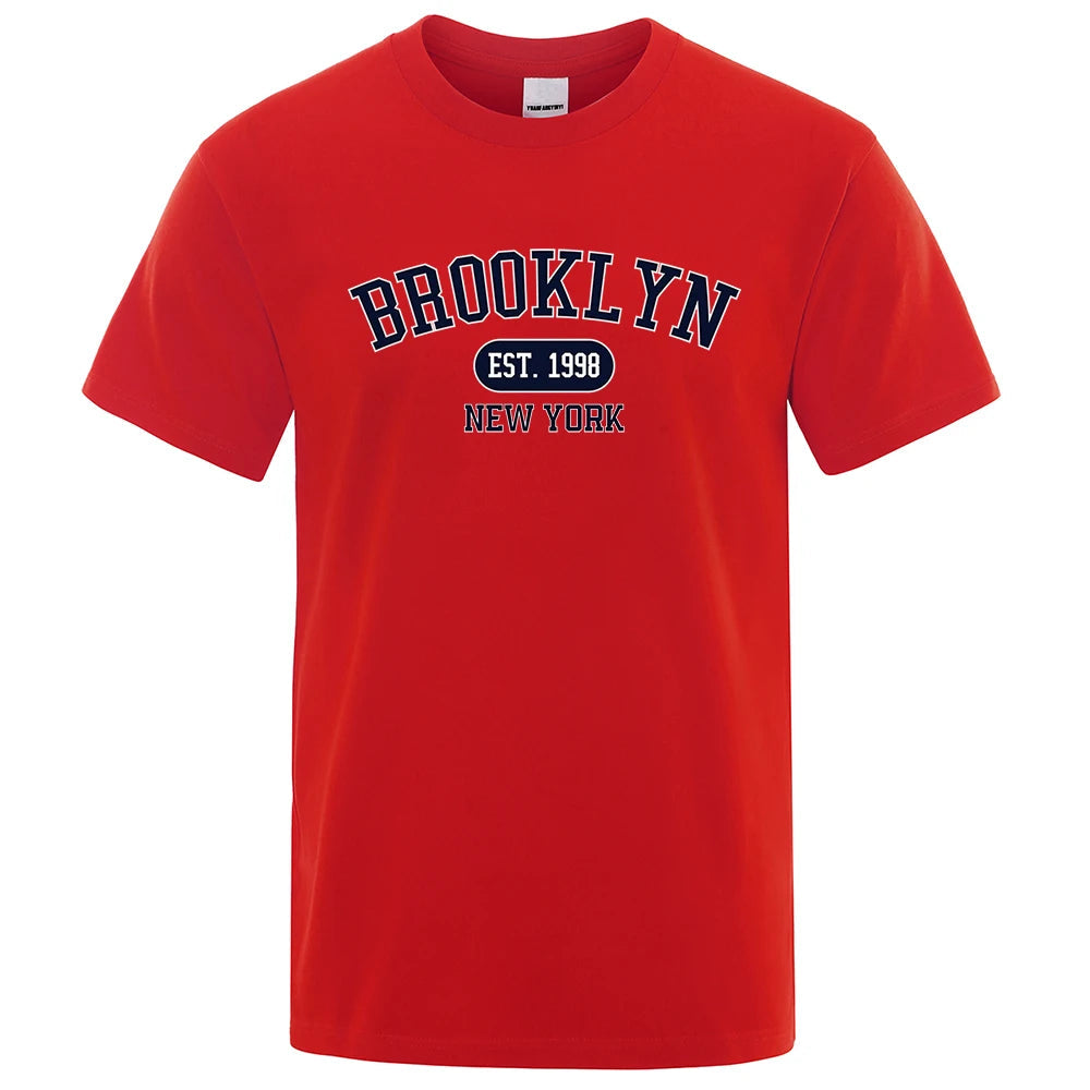 Brooklyn Est.1998 New York Letter T Shirts Man Casual Crewneck Streetwear Breathable Fashion Summer Tops Cotton Loose T-Shirts ShedPoundsPortal