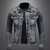 Trendy Stand Collar Zip-Uplapel Motorcycle Denim Jacket Unique Vintage Sports Top For Men Casual Trendy Brand Jacket ShedPoundsPortal