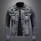 Trendy Stand Collar Zip-Uplapel Motorcycle Denim Jacket Unique Vintage Sports Top For Men Casual Trendy Brand Jacket ShedPoundsPortal