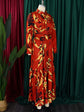Elegant lapel print single breasted Waist tie long sleeved dress for spring and autumn women&
