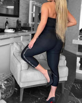 Jumpsuit Women 2024 Summer Fashion Rhinestone Decor Bandeau Sleeveless Sexy Backless Pocket Design Skinny Daily Long Jumpsuit ShedPoundsPortal
