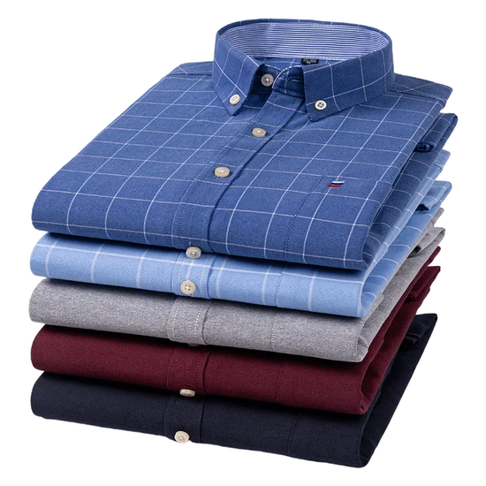 Casual Pure Cotton Oxford Mens Shirts Long Sleeve Plain Soild Regular Fit Fashion Button Man Dress Shirts