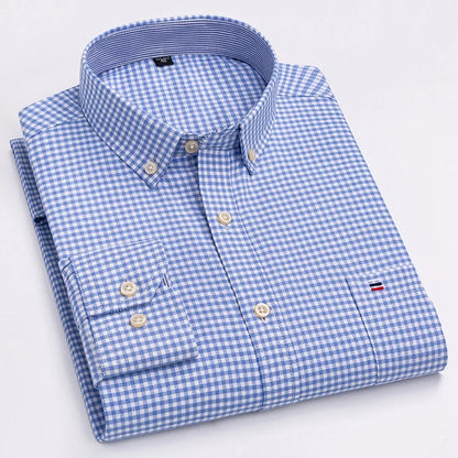 Casual Pure Cotton Oxford Mens Shirts Long Sleeve Plain Soild Regular Fit Fashion Button Man Dress Shirts