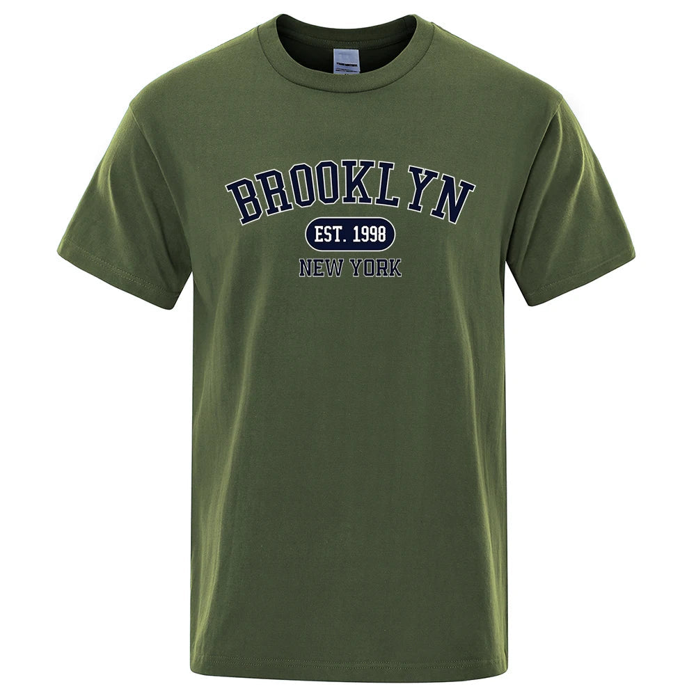 Brooklyn Est.1998 New York Letter T Shirts Man Casual Crewneck Streetwear Breathable Fashion Summer Tops Cotton Loose T-Shirts ShedPoundsPortal