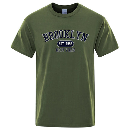 Brooklyn Est.1998 New York Letter T Shirts Man Casual Crewneck Streetwear Breathable Fashion Summer Tops Cotton Loose T-Shirts ShedPoundsPortal