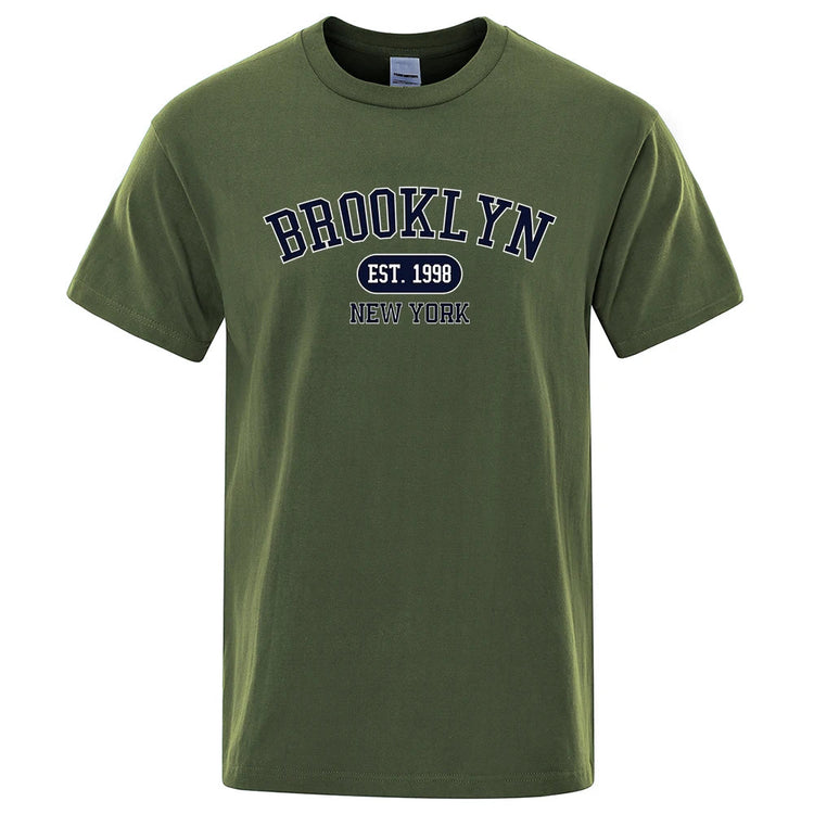 Brooklyn Est.1998 New York Letter T Shirts Man Casual Crewneck Streetwear Breathable Fashion Summer Tops Cotton Loose T-Shirts ShedPoundsPortal