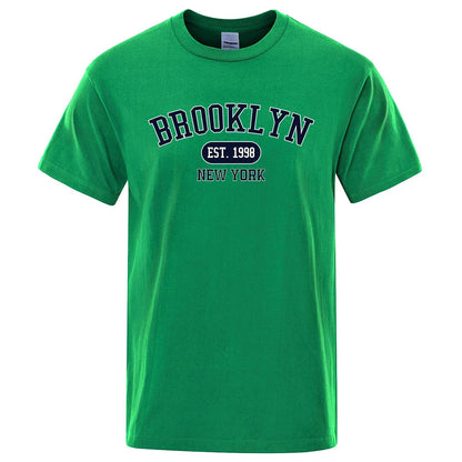 Brooklyn Est.1998 New York Letter T Shirts Man Casual Crewneck Streetwear Breathable Fashion Summer Tops Cotton Loose T-Shirts ShedPoundsPortal