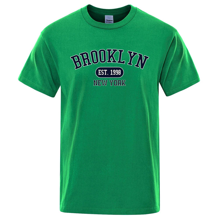 Brooklyn Est.1998 New York Letter T Shirts Man Casual Crewneck Streetwear Breathable Fashion Summer Tops Cotton Loose T-Shirts ShedPoundsPortal