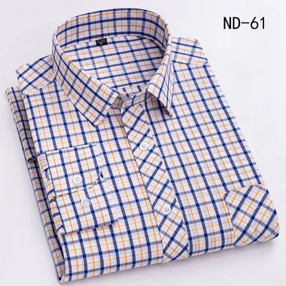 New Cotton Plaid Shirts For Man Long Sleeve Single Pocket Regular Fit Soft Easy Care Classic Dress Casual Shirts Man Clothing ShedPoundsPortal