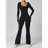 long sleeved jumpsuit U-neck tight and sexy backless jumpsuit for autumn and winter yoga sports and leisure series ShedPoundsPortal