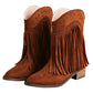Wide Calf Womens Boots Lacy European And Foreign Trade Large Size Retro Suede Short Boots New Pointed Thick Heel Mud Women