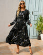 Women Eid Muslim Dresses Tight Waist O Neck Ruffles Spliced Casual Vestidos Flowers Dress Dubai Kaftan Islam Morocco Arab ShedPoundsPortal