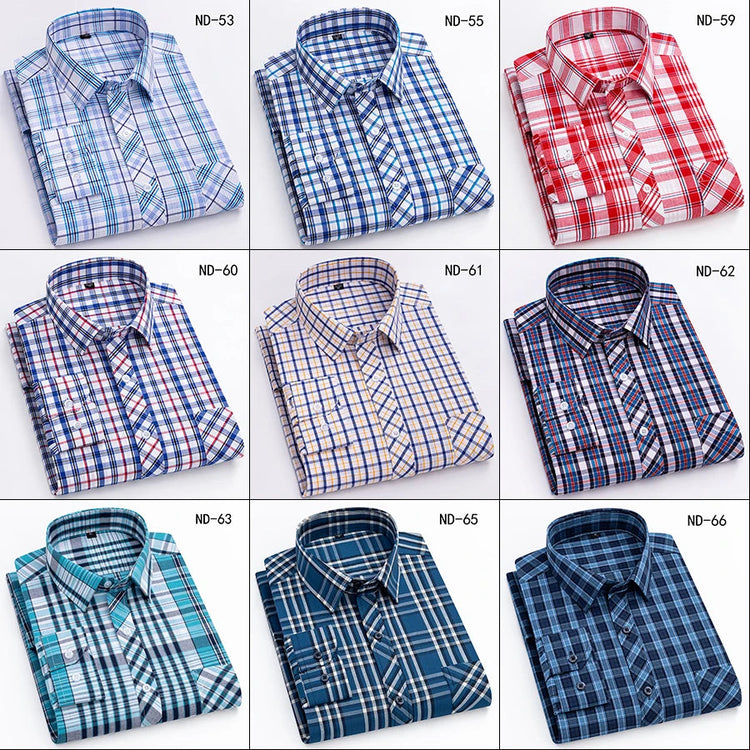New Cotton Plaid Shirts For Man Long Sleeve Single Pocket Regular Fit Soft Easy Care Classic Dress Casual Shirts Man Clothing ShedPoundsPortal