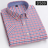 Cotton Fabric Breathable Men Oxford Short Sleeve Summer Plaid Striped Male Shirt Business Regular Fit Oversized Clothes ShedPoundsPortal